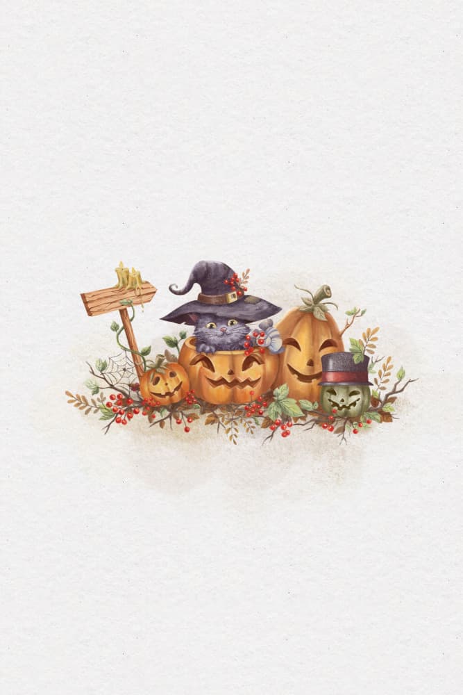 Witch Hat Kitten Pumpkins by Xuan Thai — canvas wall art