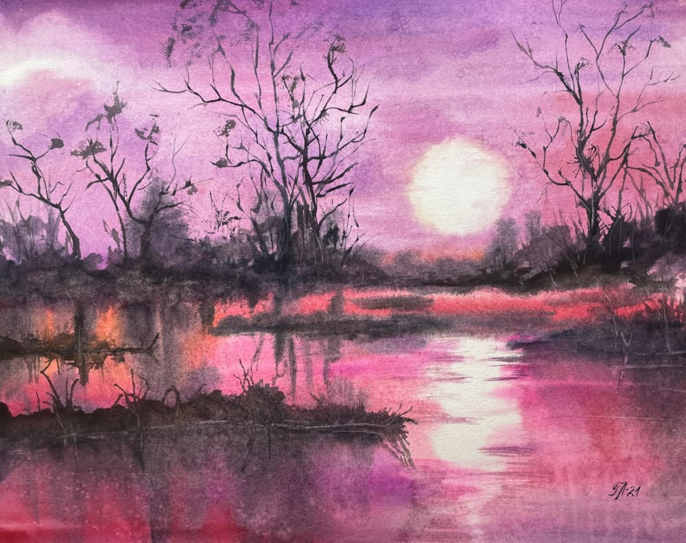 Pink Moon Reflection by Tanya Lundmark — canvas wall art