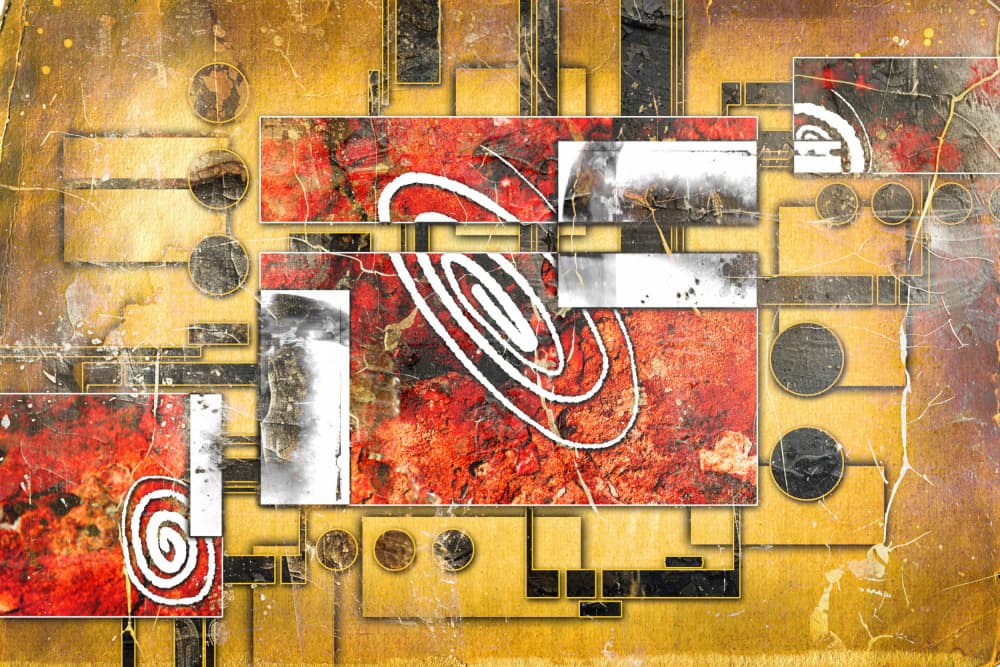 Red Gold Abstract Spirals by Rafal Kulik — canvas wall art