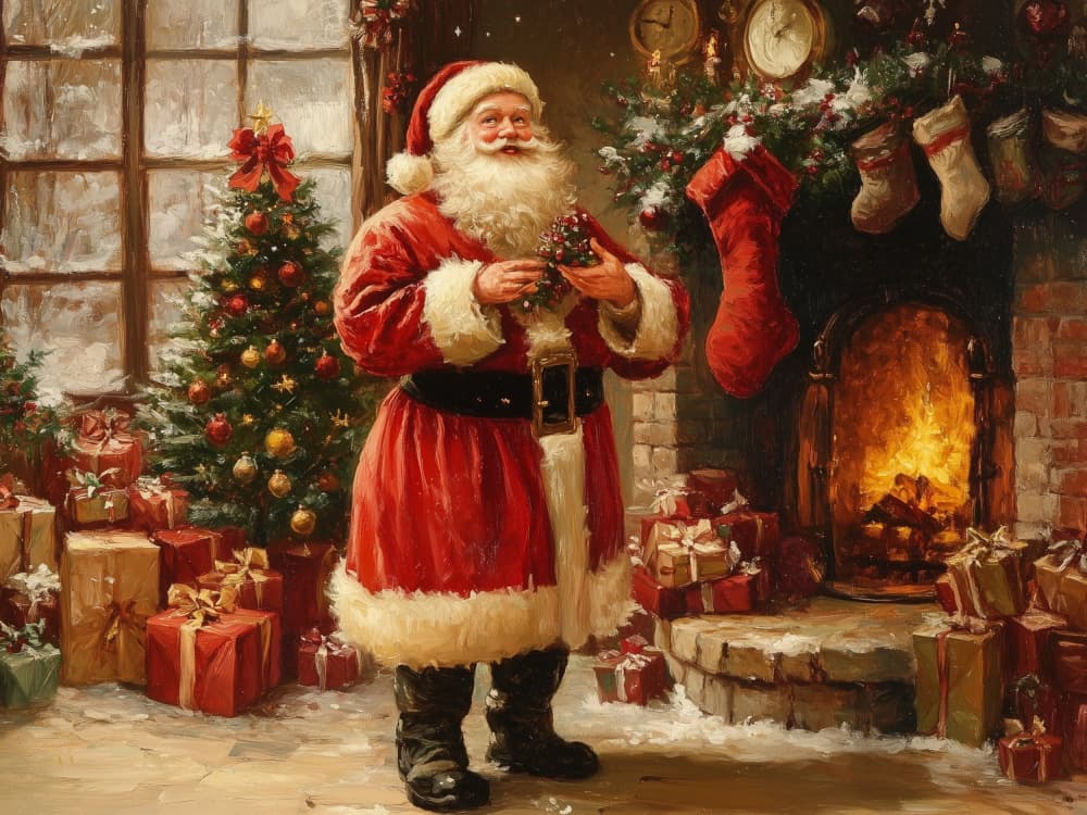 Jolly Santa Christmas Eve by Jolly and Dash — canvas wall art
