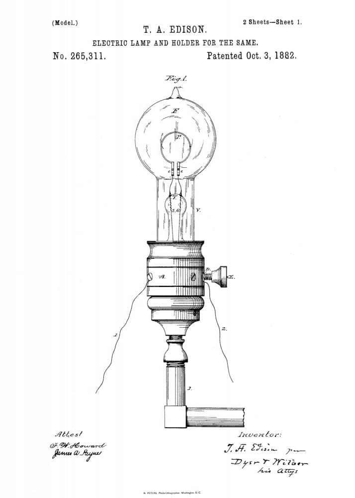 Electric Light Bulb Patent by Andreas Magnusson — canvas wall art