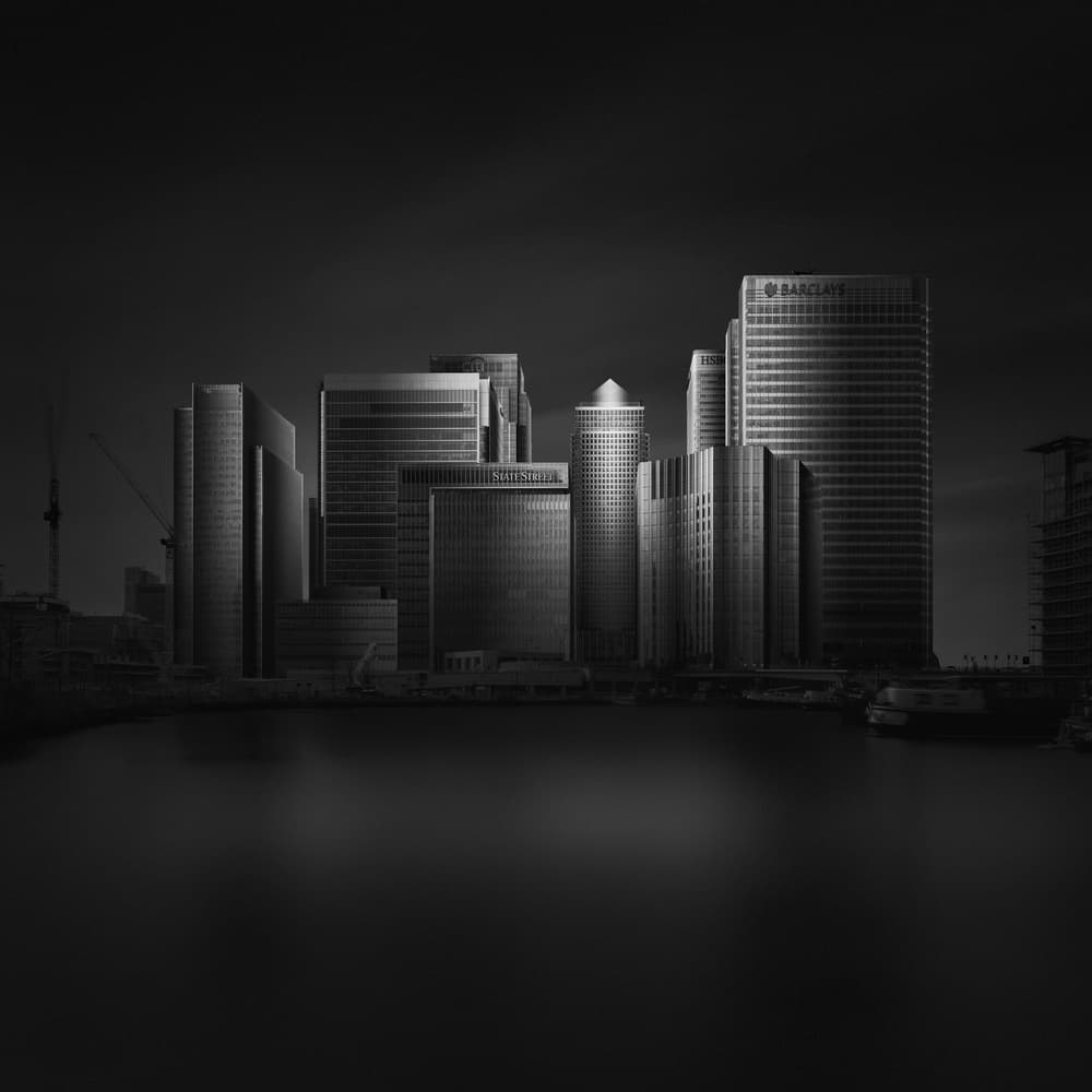 Dark Cityscape Serenity by Oscar Lopez — canvas wall art