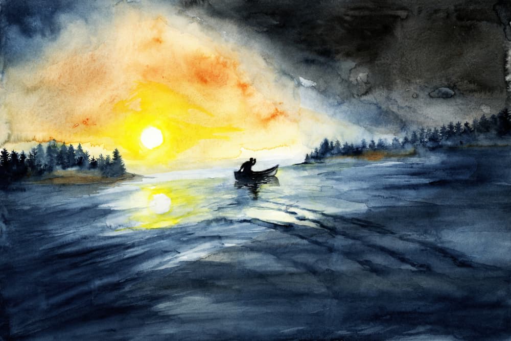 Canoe on Golden Lake by RodMacIver — canvas wall art