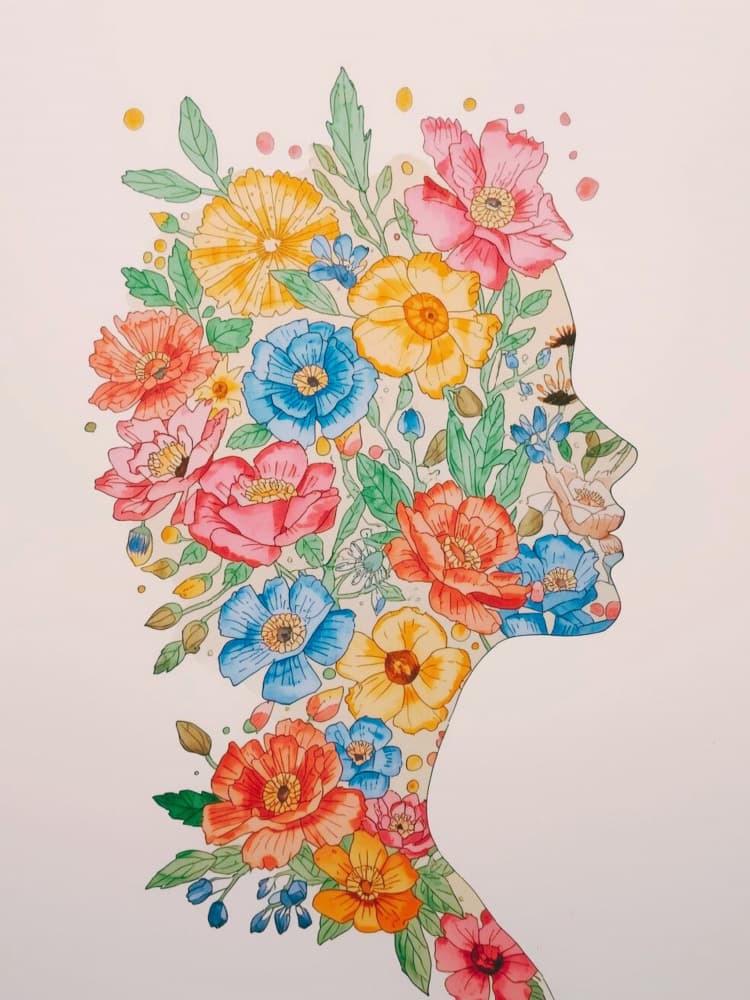 Colorful Floral Woman by Ohkimiko — canvas wall art