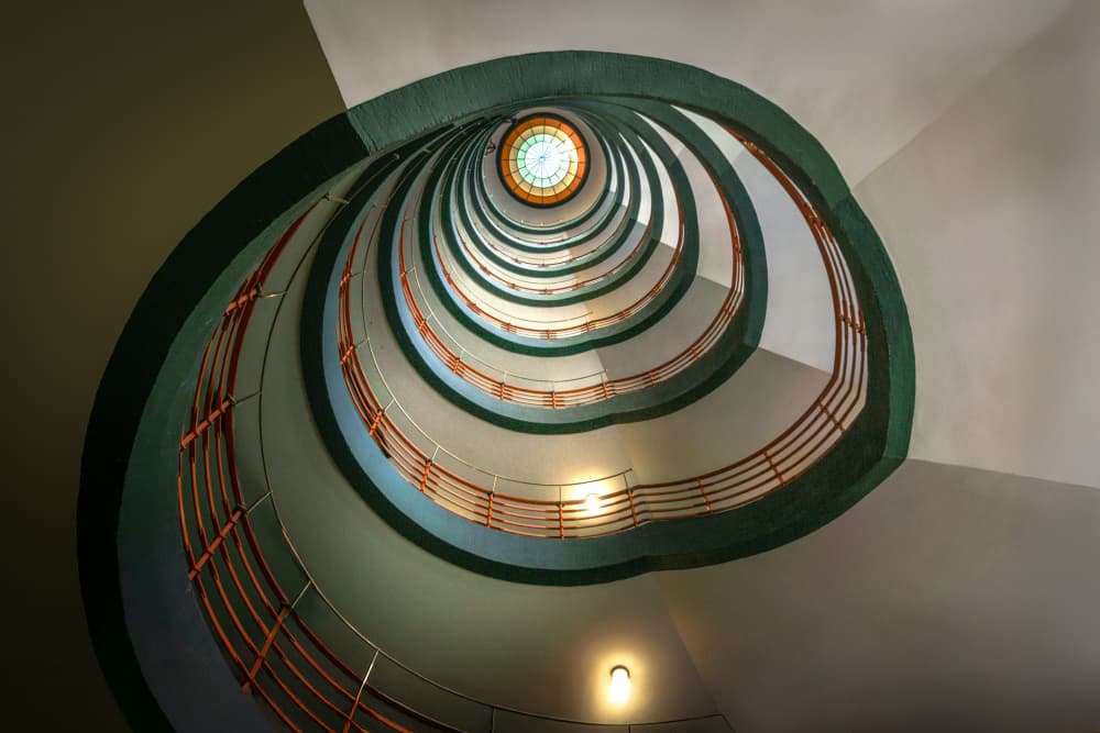 Winding Green Staircase by Stephan Rückert — canvas wall art