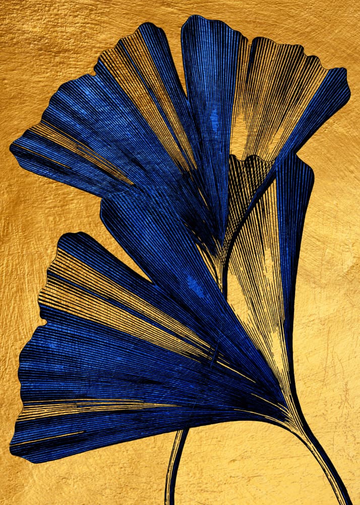 Golden Blue Ginkgo Leaves by Justyna Jaszke — canvas wall art