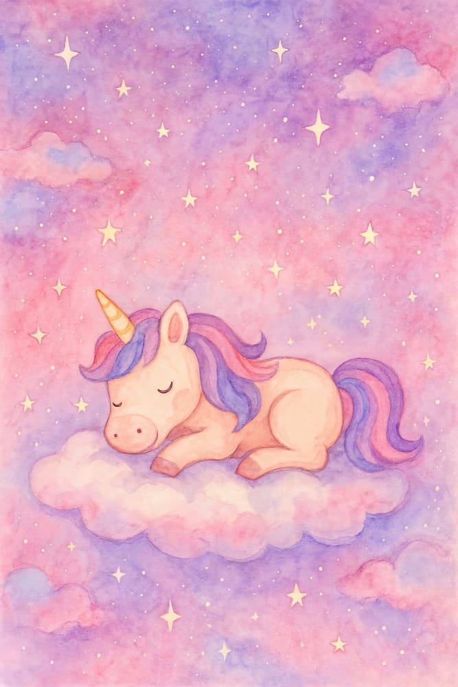 Magical Sleeping Unicorn by Natalie Bruns — canvas wall art