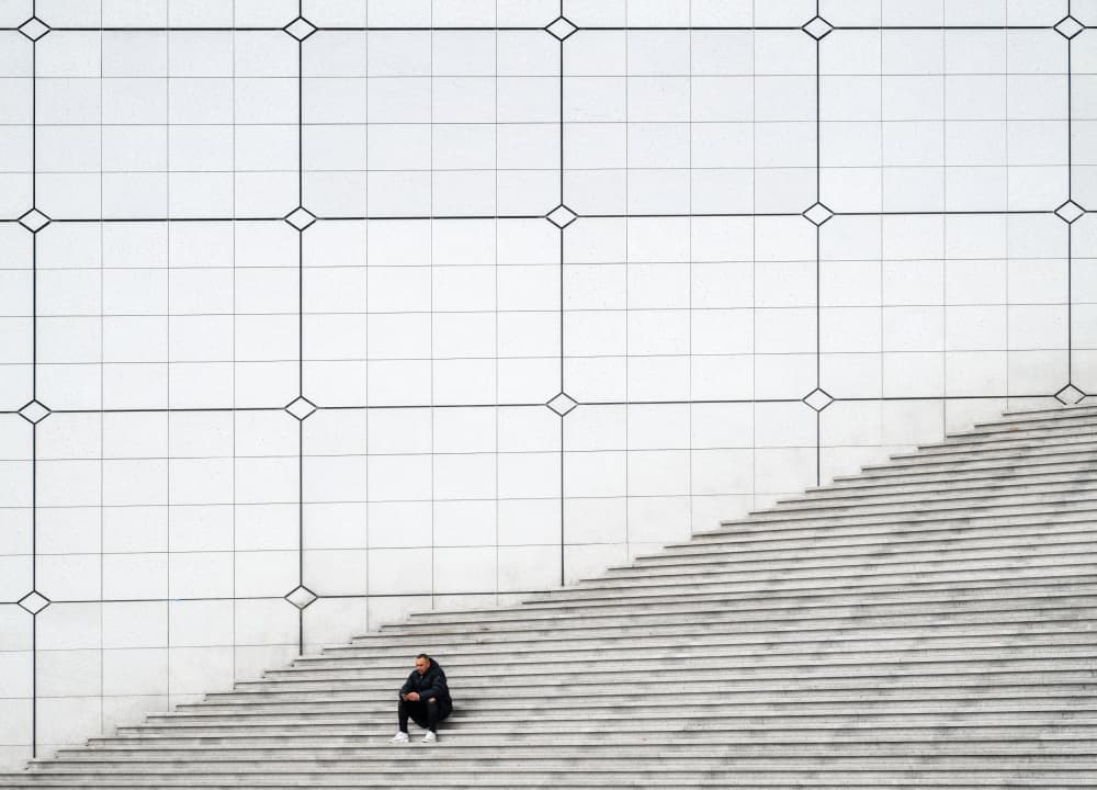 Man on Geometric Steps by Marc van Oostrum — canvas wall art