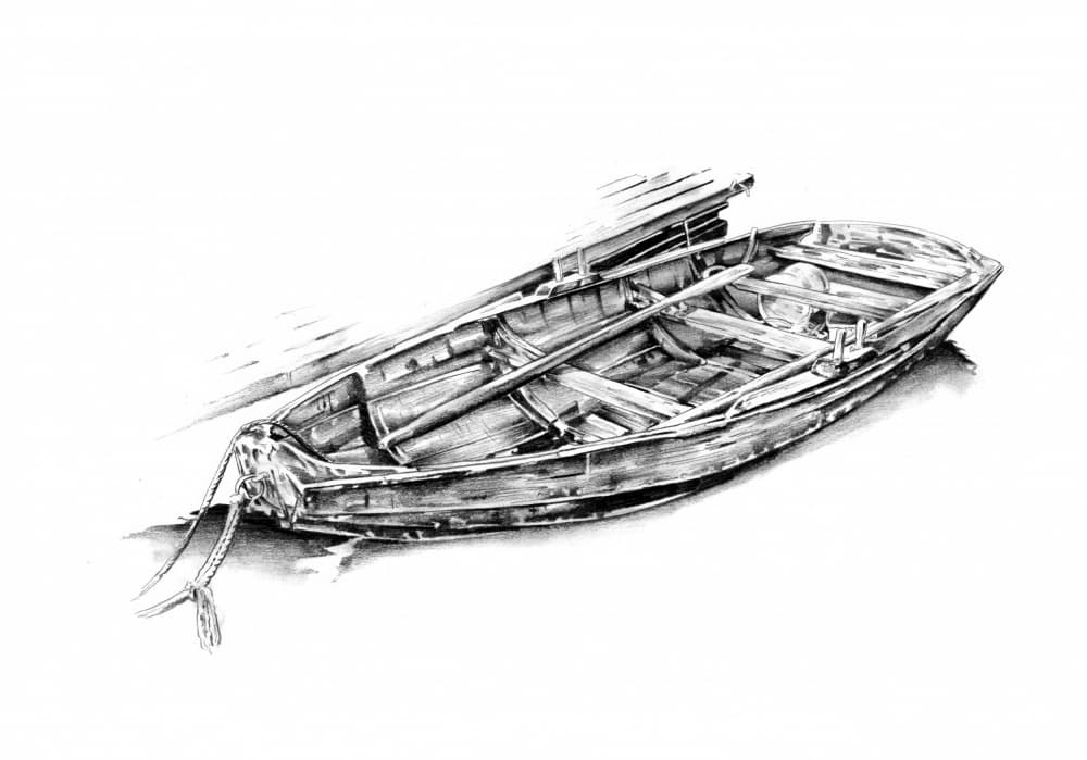 Old Wooden Boat Drawing by Kulik — canvas wall art