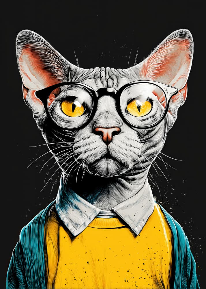 Nerdy Sphynx Cat by Justyna Jaszke — canvas wall art