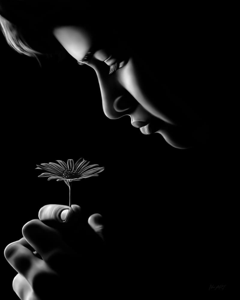 Gentle Flower Gaze by Lord Amihere — canvas wall art
