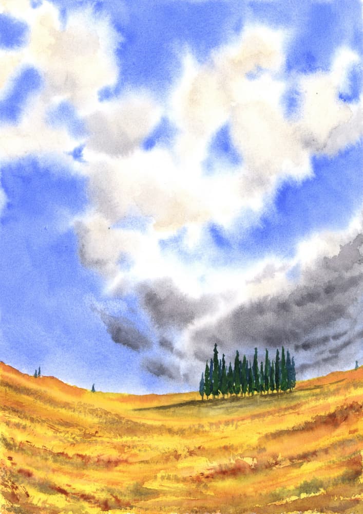 Golden Hills Dramatic Sky by Suchi Deb — canvas wall art