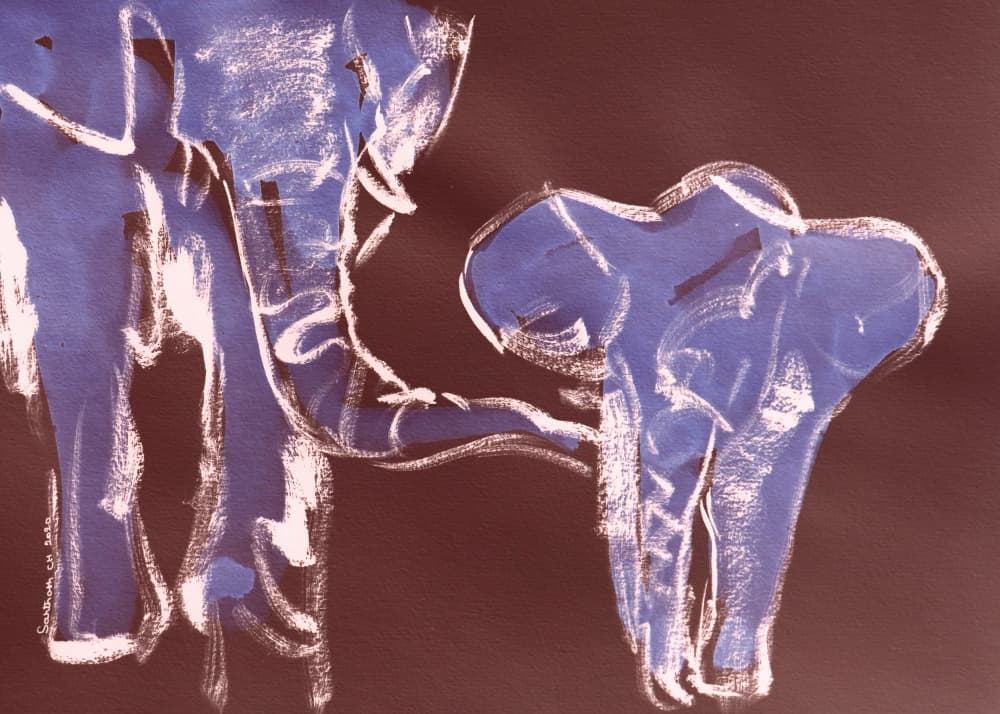 Blue Elephant Mother Calf by Santhosh ch — canvas wall art