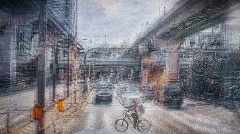 Urban Layers Cyclist by MingLun Tsai (蔡明倫) — canvas wall art