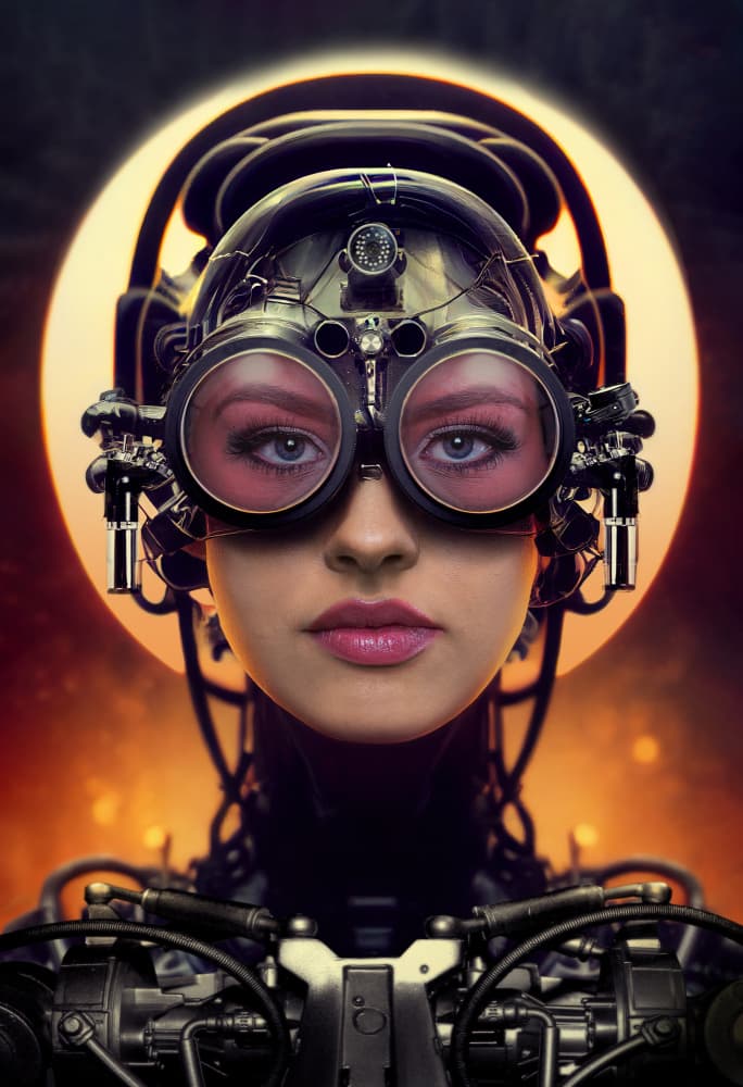 Steampunk Cyborg Woman by Marcel Egger — canvas wall art
