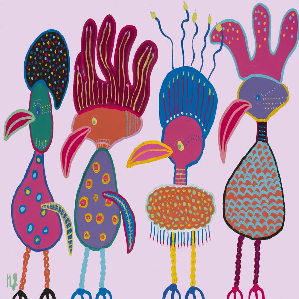 Colorful Whimsical Birds by Helen Joynson — canvas wall art