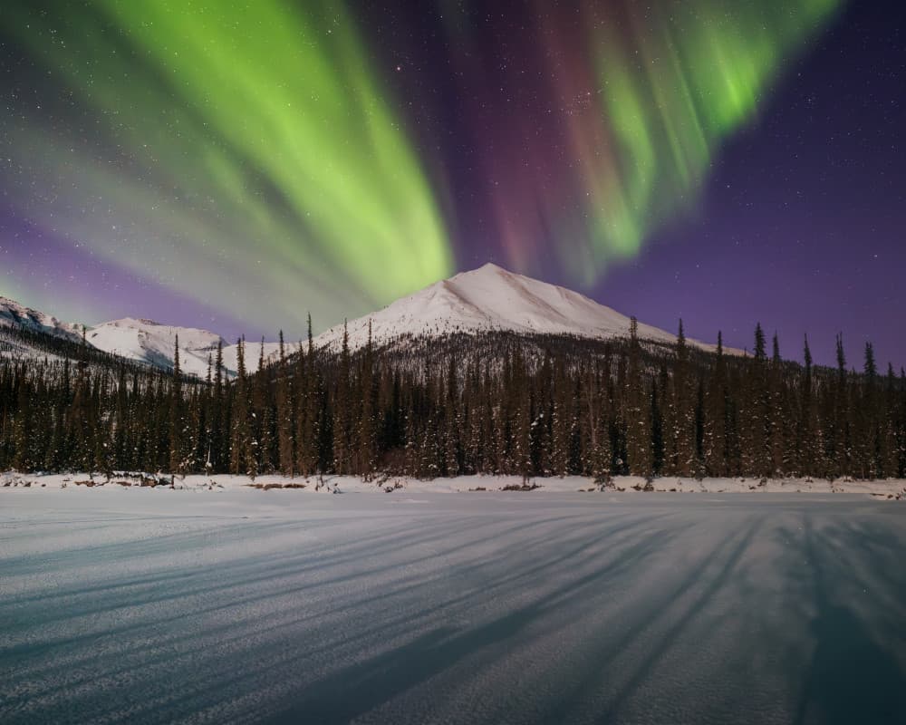 Northern Lights Winter Mountain by Leah Xu — canvas wall art