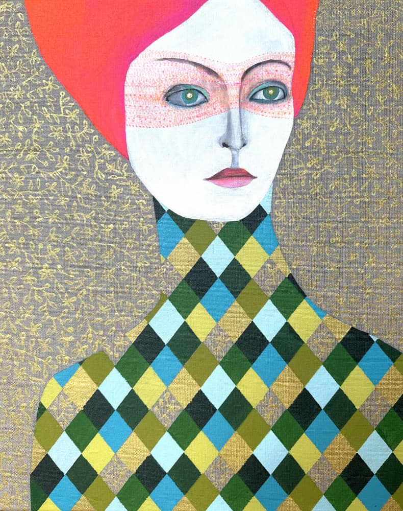 Red Head Masked Woman by SAN STARLING — canvas wall art