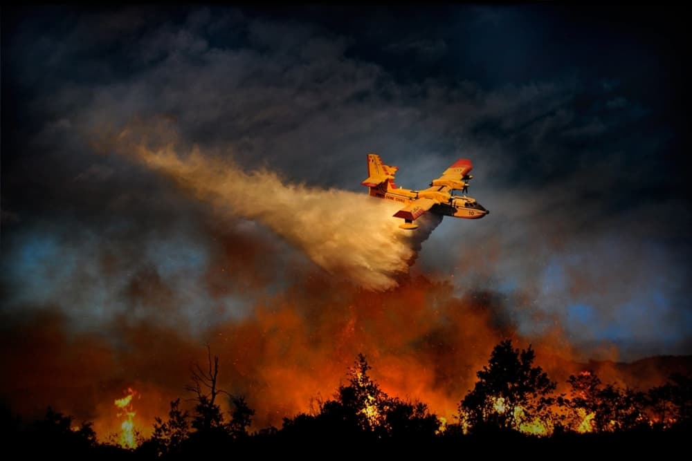 Water Bomber Fights Wildfire by Antonio Grambone — canvas wall art
