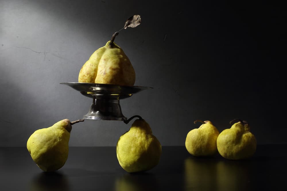 Dramatic Golden Pears by Victoria Glinka — canvas wall art