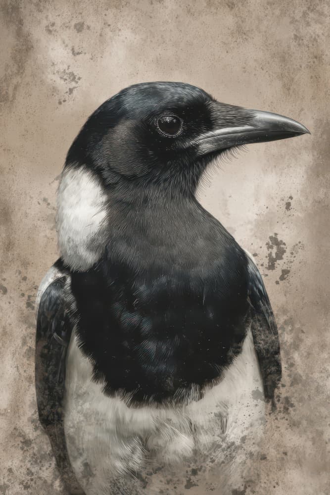 Elegant Magpie Portrait by Rafal Kulik — canvas wall art