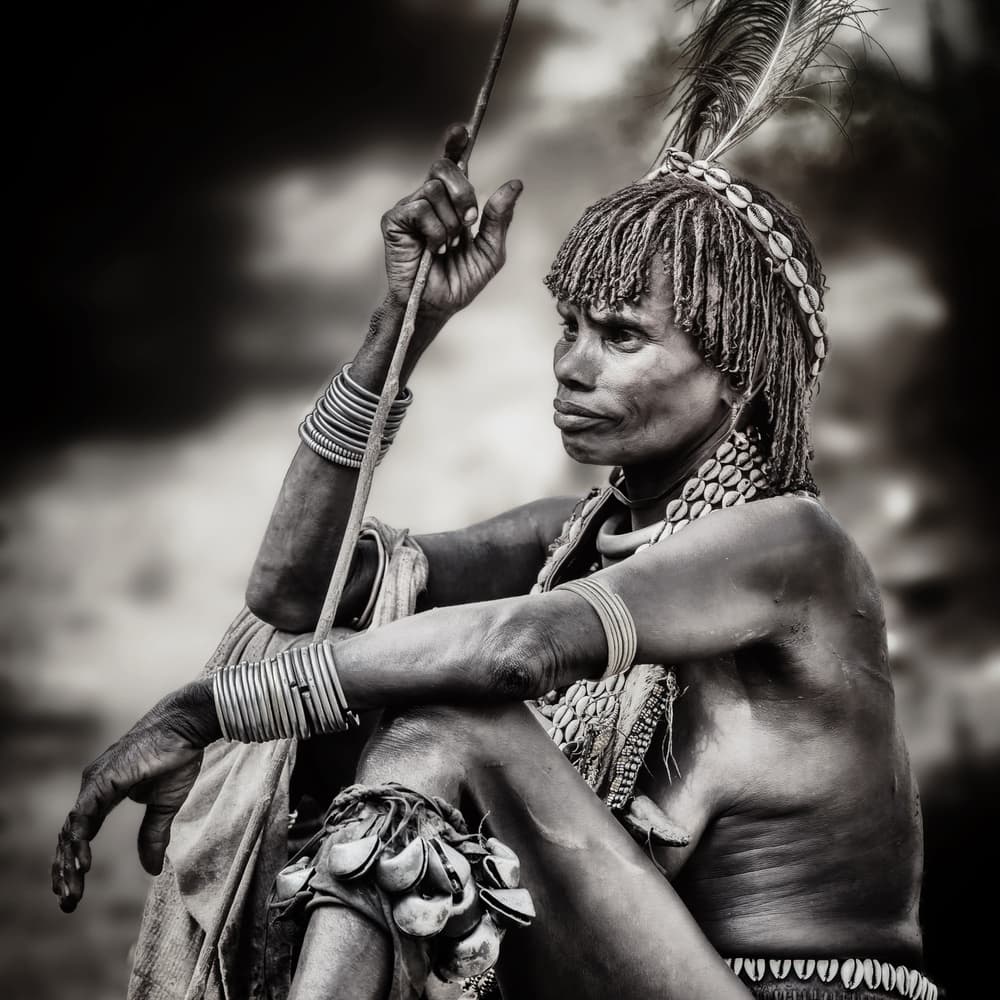 Contemplative Tribal Portrait by Piet Flour — canvas wall art