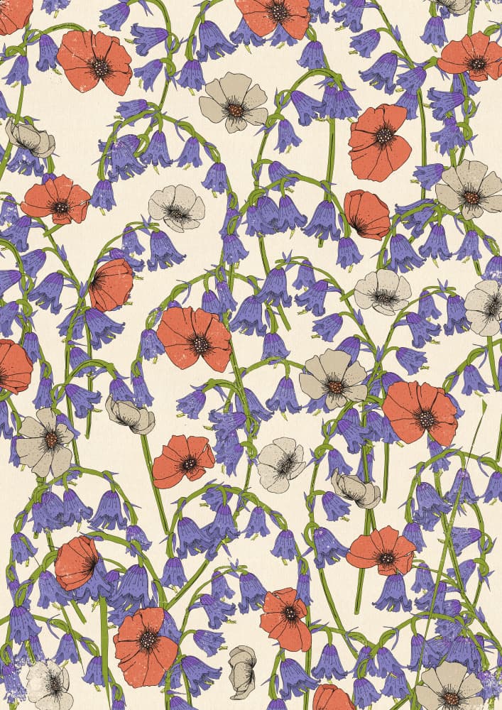 Bluebells and Poppies Pattern by Nicholas — canvas wall art