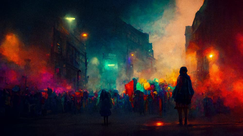 Colorful Urban Protest by Luc Stalmans — canvas wall art