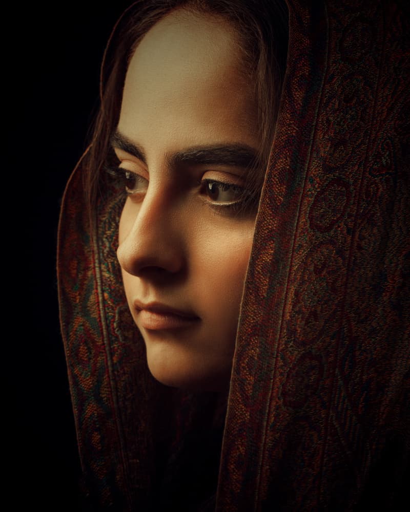 Pensive Woman In Shawl by Mehdi Mokhtari — canvas wall art