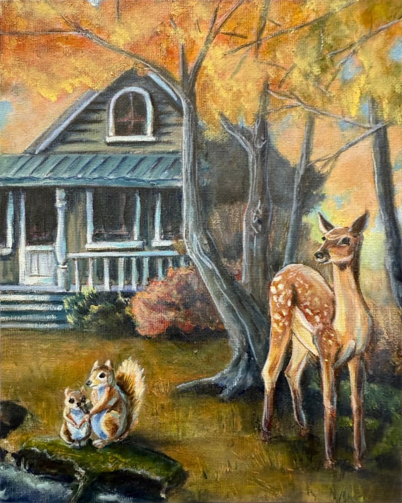 Autumn Deer and Squirrels by Renee Machan Cottagecore Artist — canvas wall art