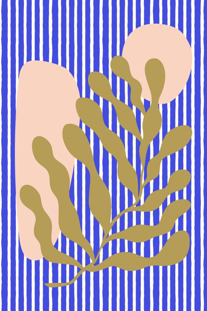 Blue Stripe Botanical by Treechild — canvas wall art