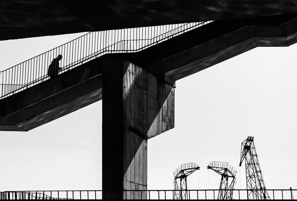 Monochrome Bridge Walker by Anna Niemiec — canvas wall art
