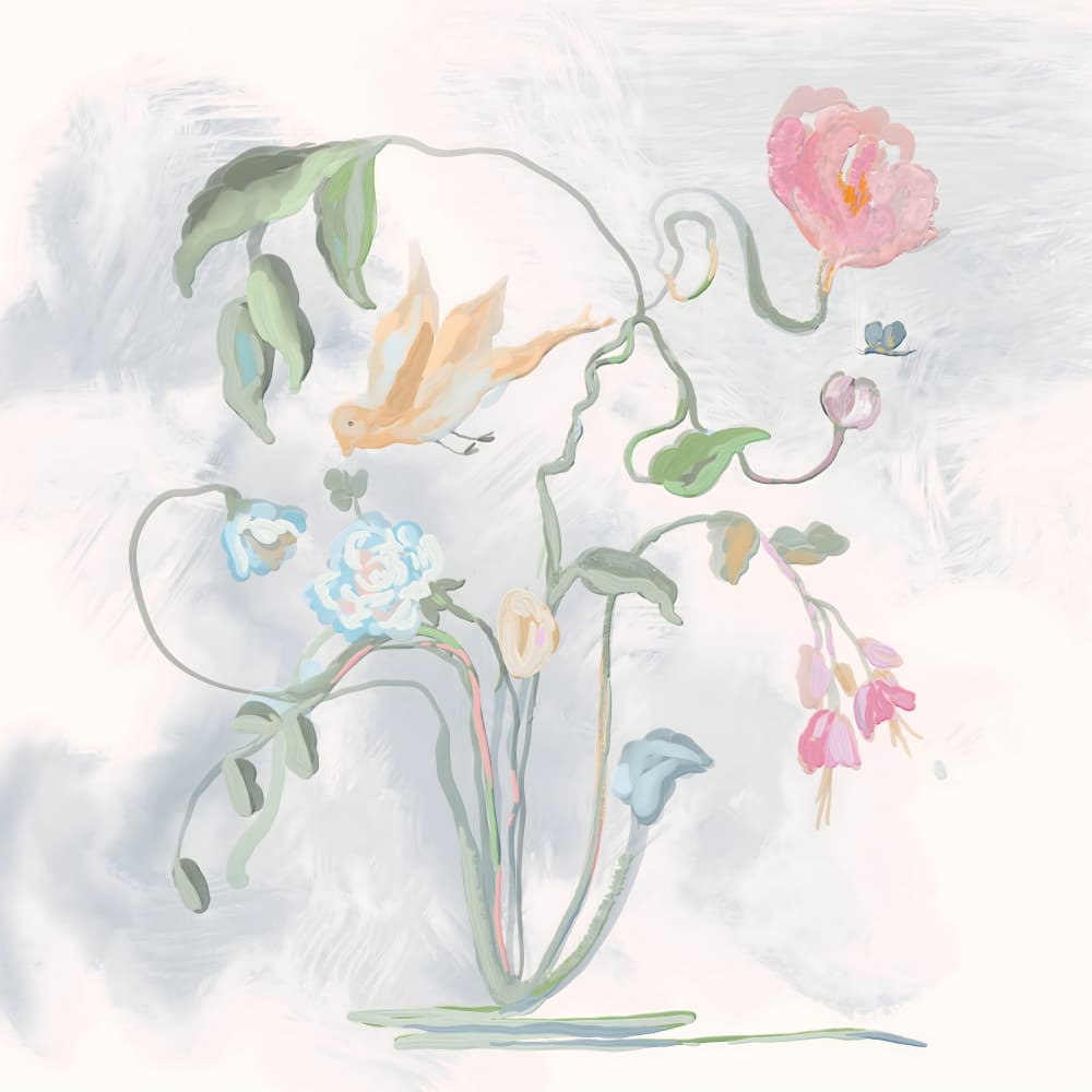 Pastel Bird Flowers by Josie George — canvas wall art