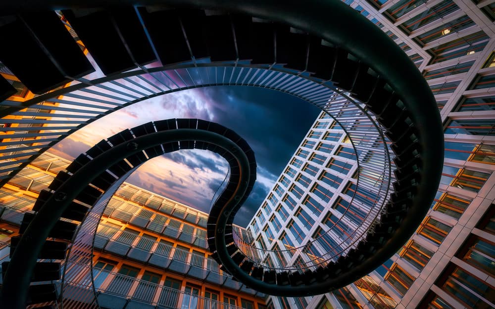 Architectural Spiral Sunset by Jesús M. García — canvas wall art