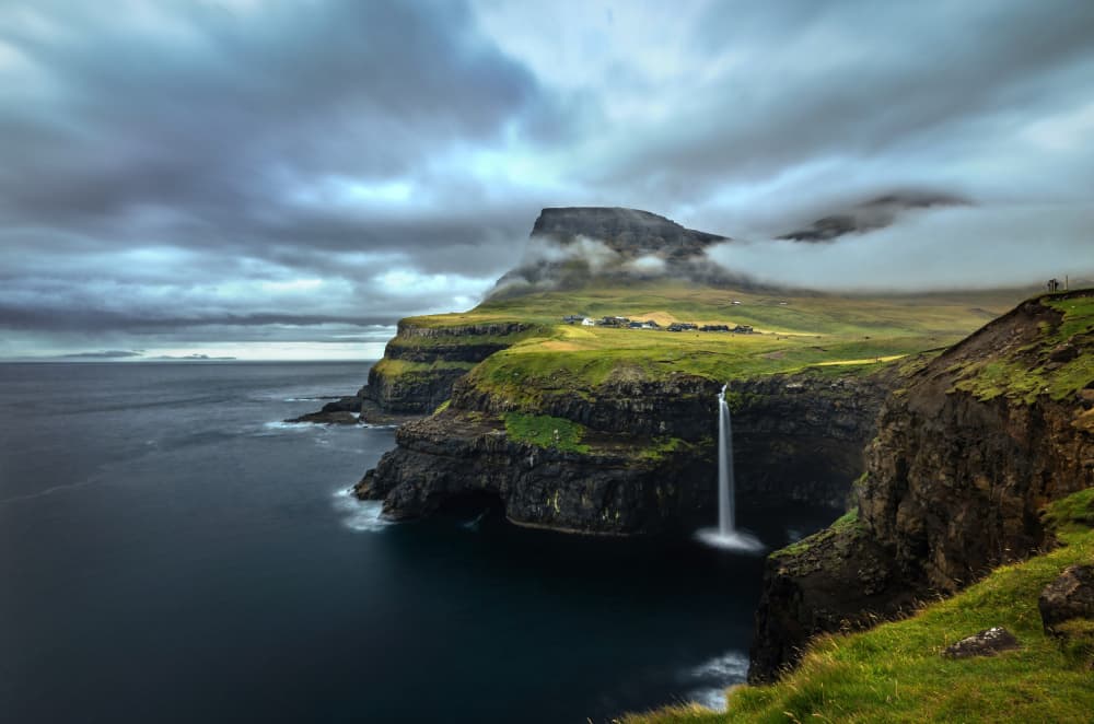 Faroe Islands Waterfall by Jie Jin — canvas wall art