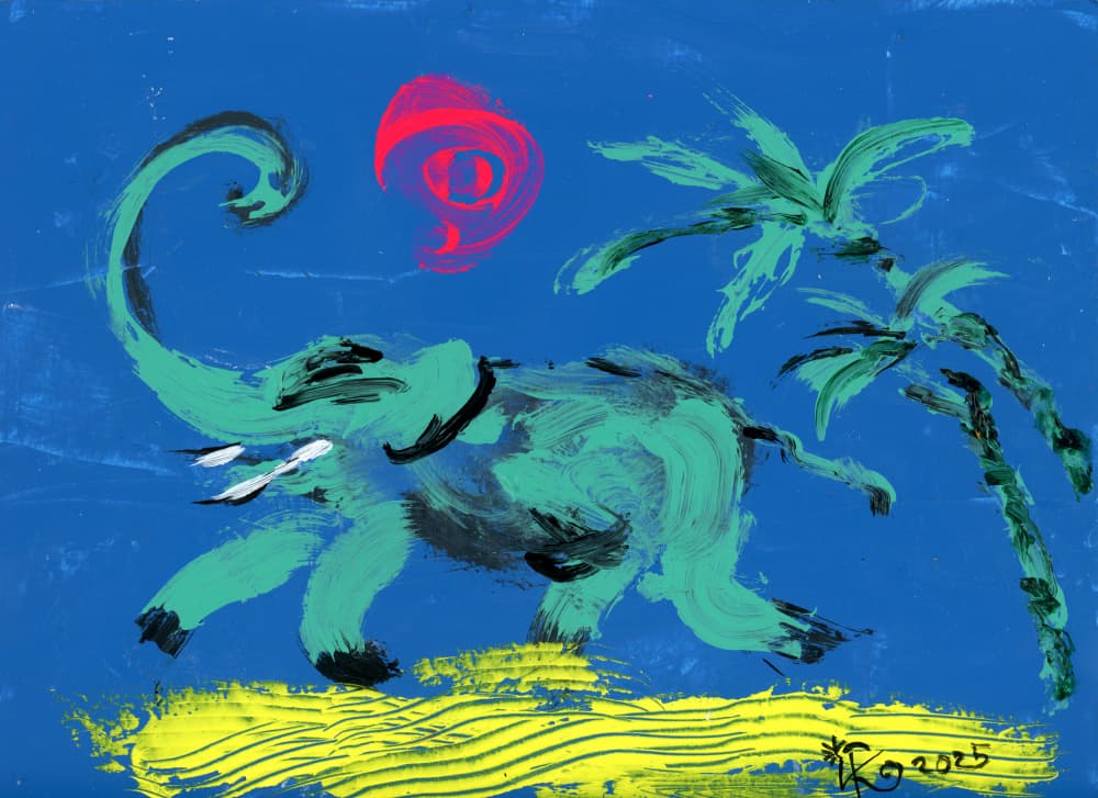 Happy Elephant Beach Stroll by Kanat Ibragimov — canvas wall art