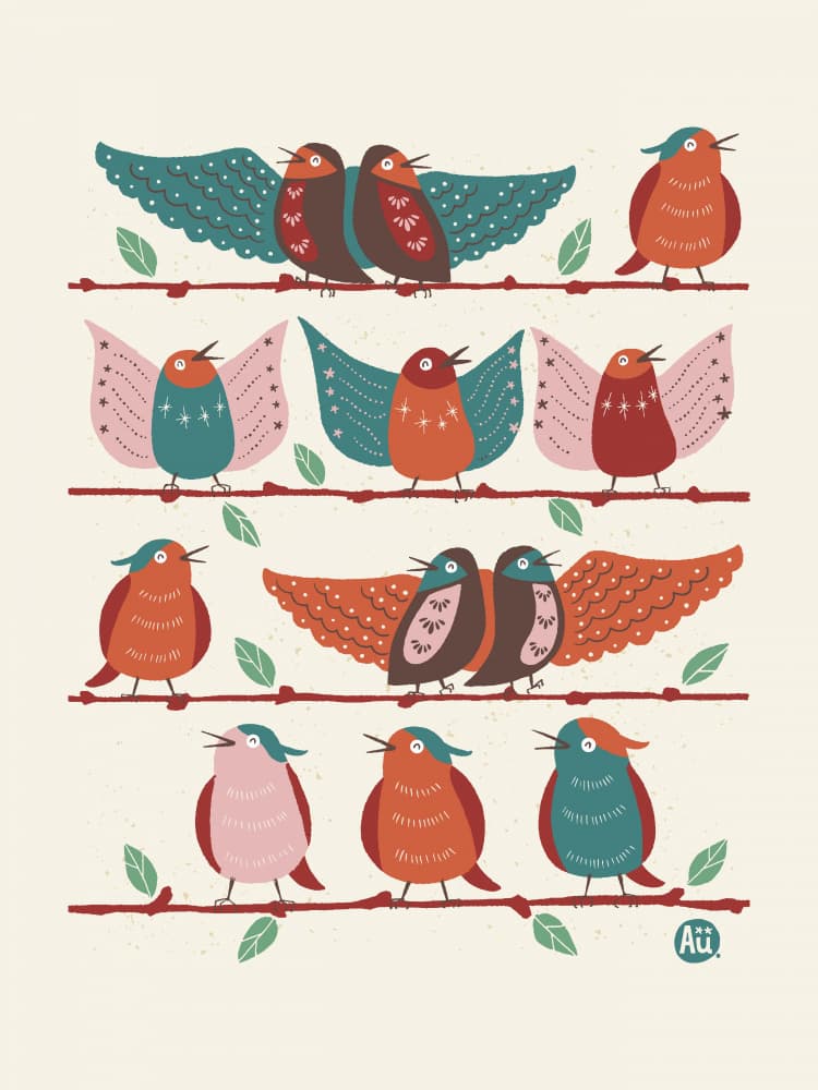 Harmonious Folk Birds by Aia Ueno — canvas wall art