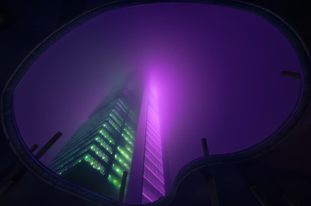 Misty Neon Towers by Carlos Hernandez Martinez — canvas wall art
