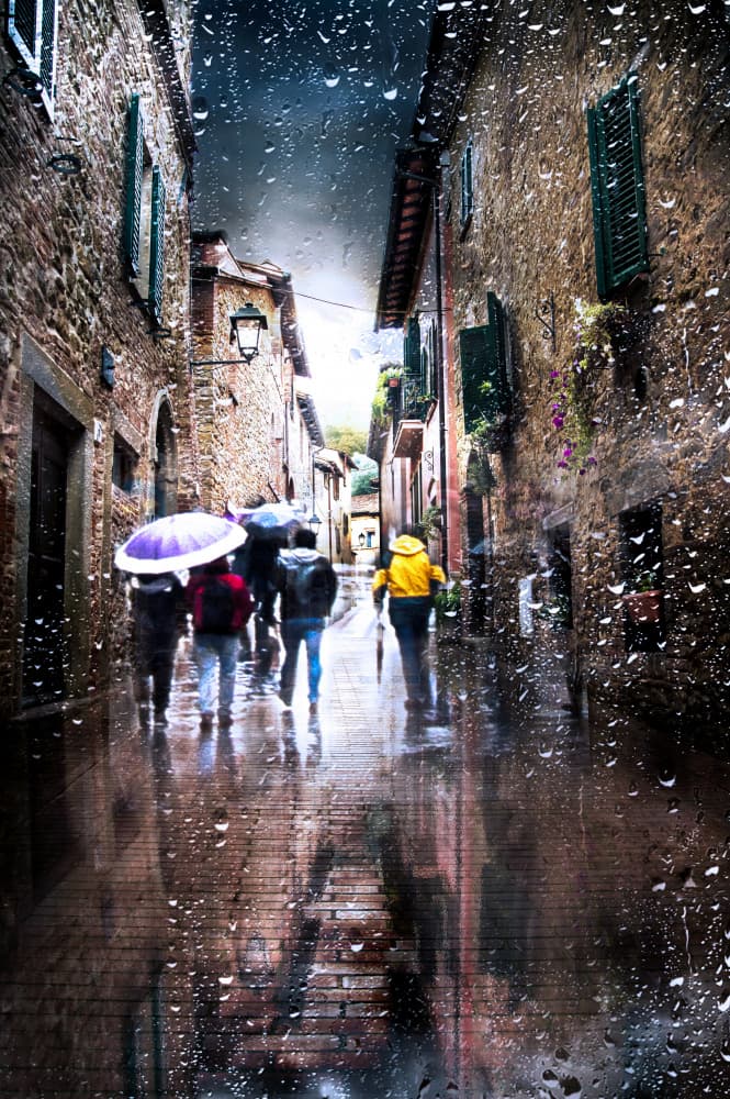 Rainy Old Town Street by Nicodemo Quaglia — canvas wall art