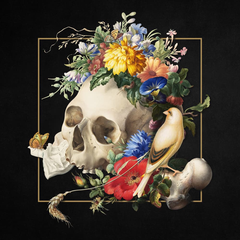 Floral Skull Still Life by Marja van den Hurk — canvas wall art