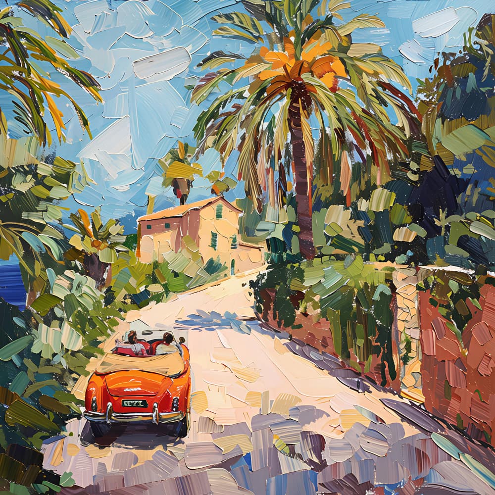 Red Car Coastal Drive by Avanesova Elena — canvas wall art