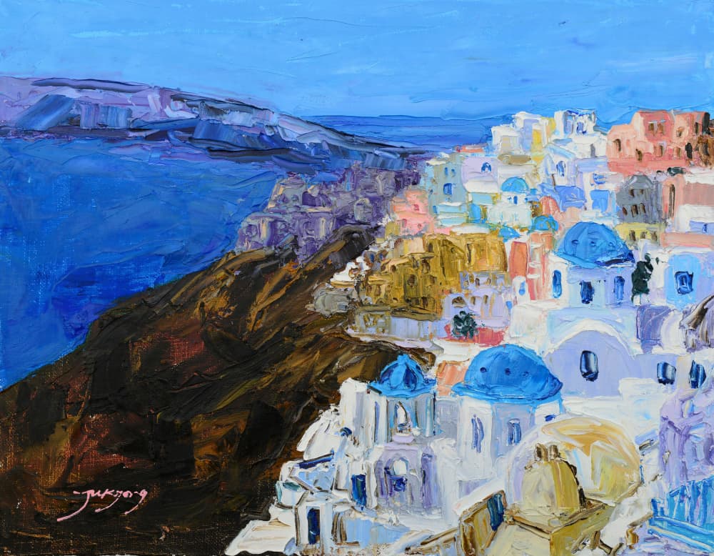 Santorini Blue Domes by Jukyong Park — canvas wall art