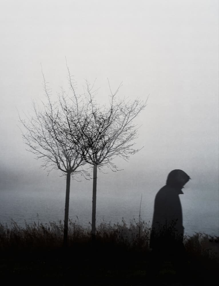 Misty Waterside Figure by Imaginative — canvas wall art