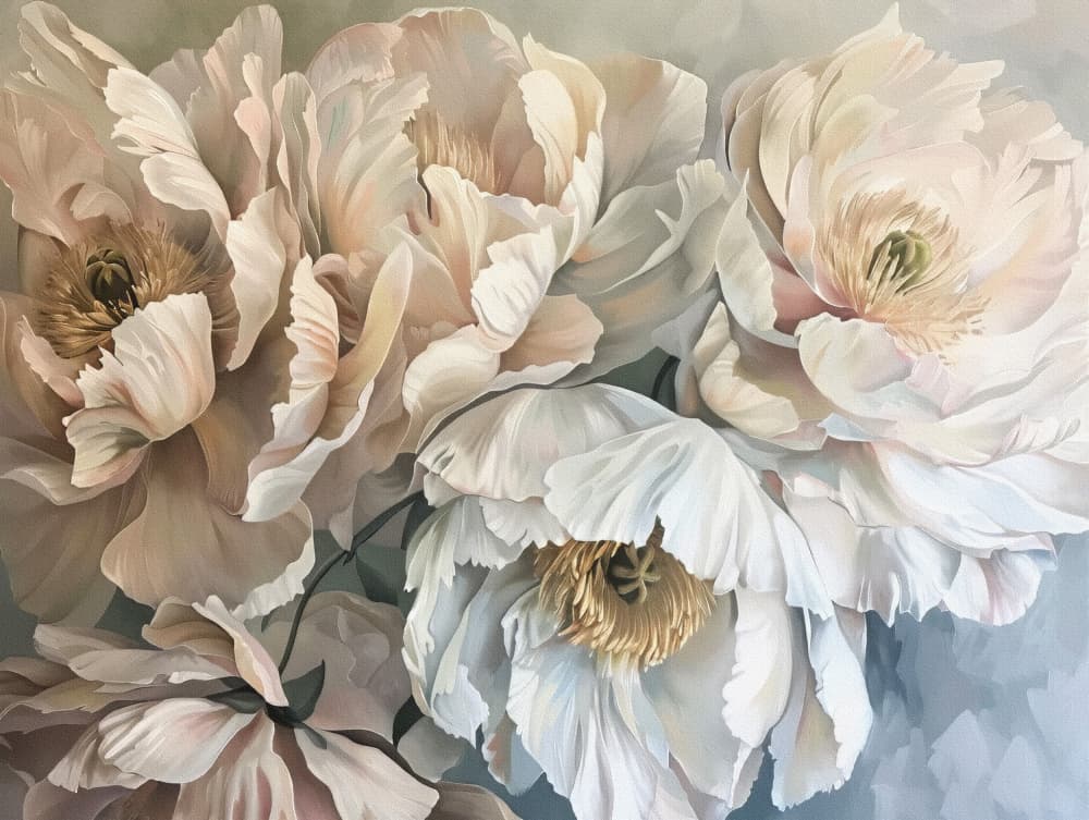 Soft White Peonies by Bilge Paksoylu — canvas wall art