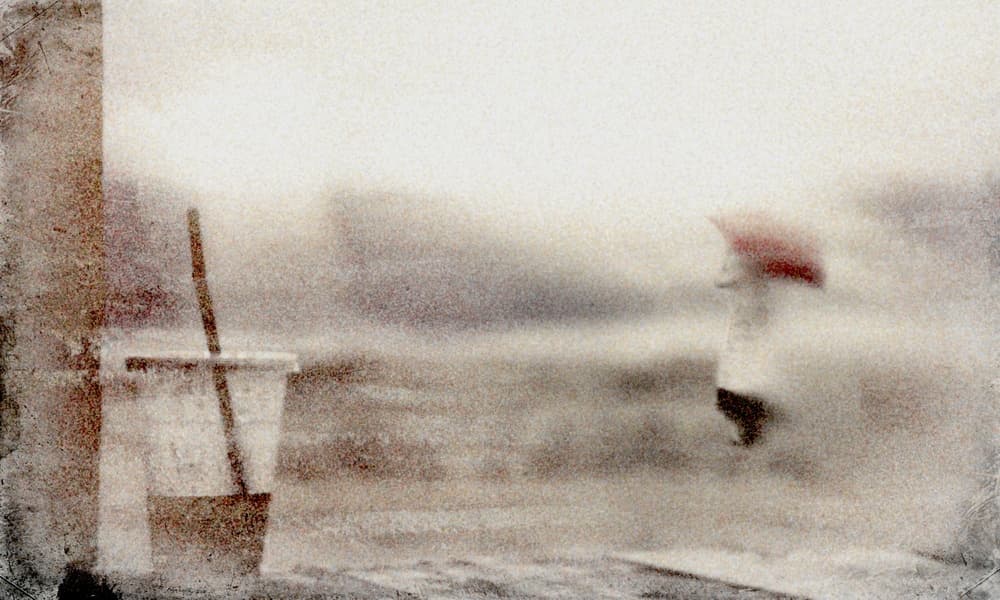 Lone Figure Red Umbrella by Teruhiko Tsuchida — canvas wall art