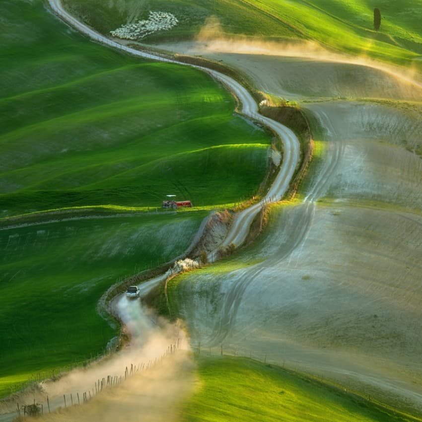 Golden Morning Country Road by Krzysztof Browko — canvas wall art