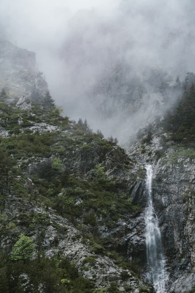 Misty Mountain Waterfall by Javier Pardina — canvas wall art