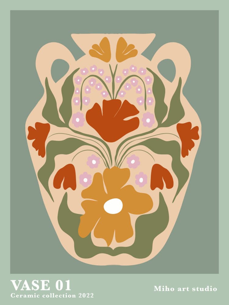 Modern Floral Vase by Miho Art Studio — canvas wall art