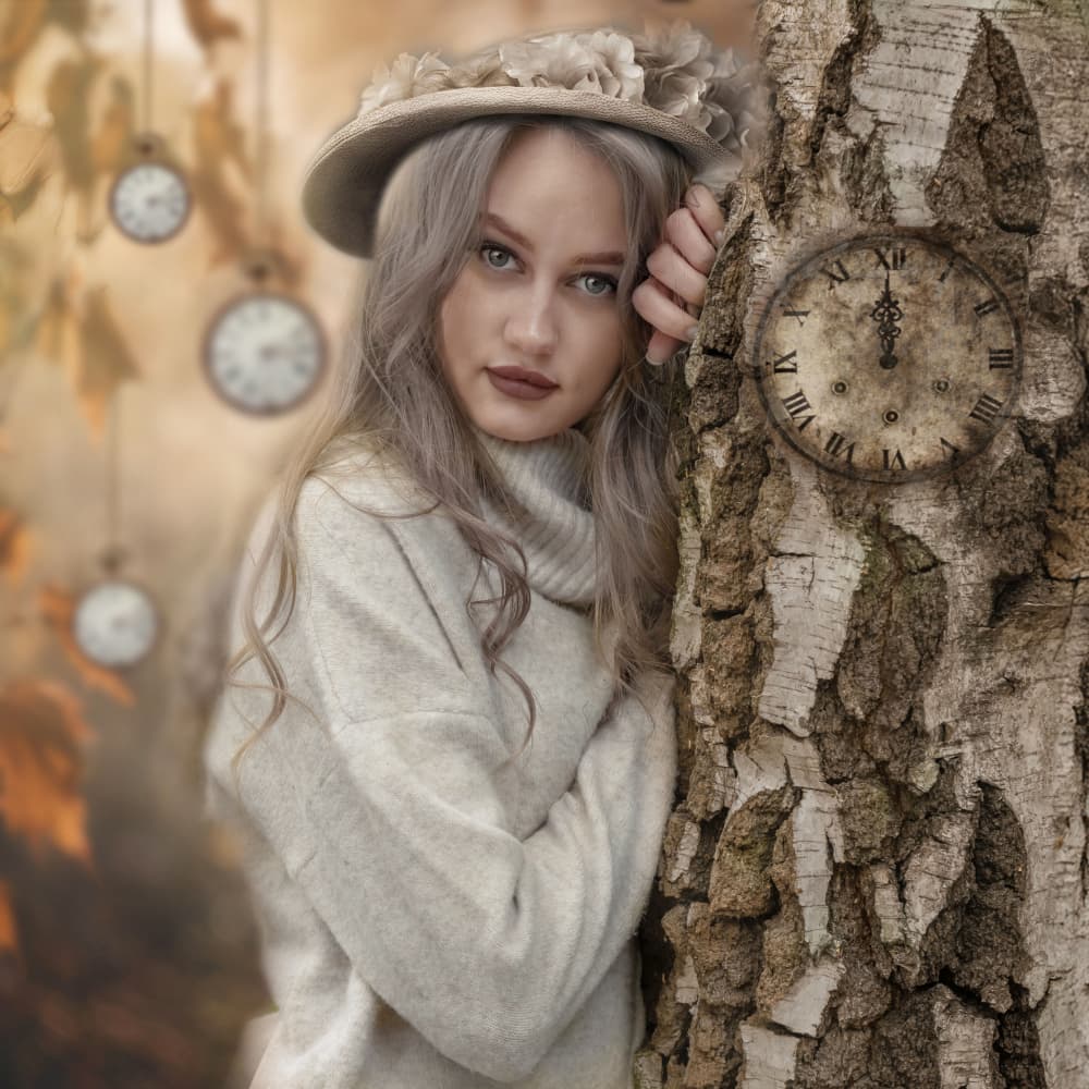 Autumn Girl and Clocks by Ewa Całkosińska-Kajzer — canvas wall art
