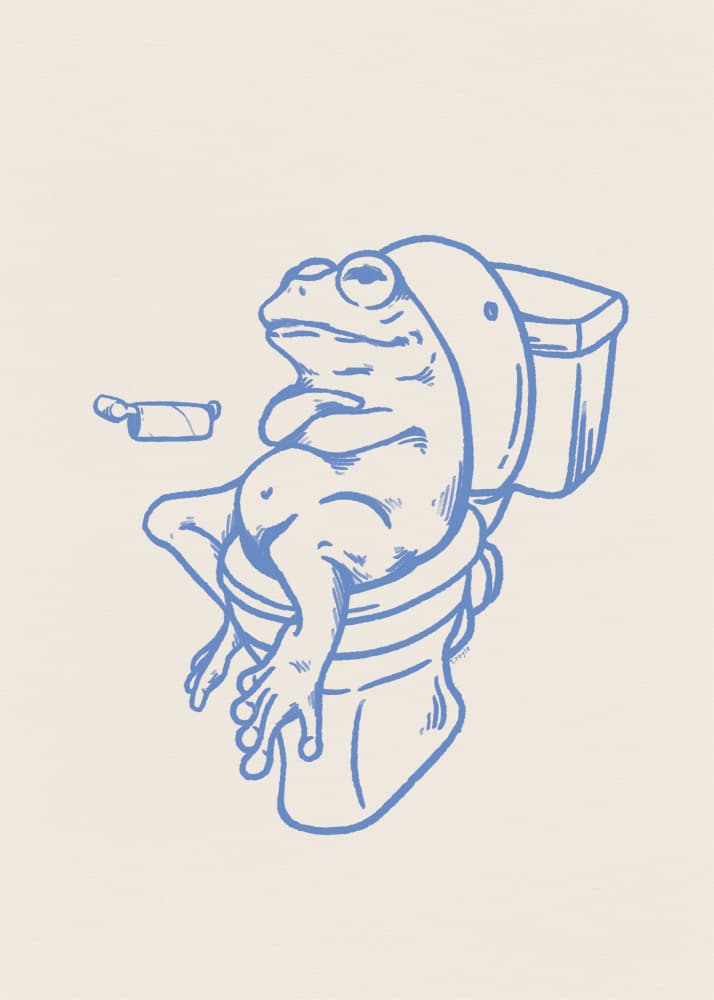 Funny Frog On Toilet by Tara Royle — canvas wall art